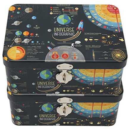 AMONIDA Scatola di Latta Rettangolare, Scatola di Latta, Infografica dell'universo, 2 Pezzi per la Famiglia