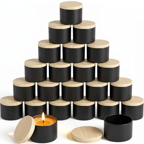 Pumtus 24 Pack 8 OZ Candle Tins, Matte Black Candle Container with Lids, Round Metal Jars for Making Candles, Bulk Empty Candle Vessel, Wax Mold Supplies, Gift Packaging Can for DIY, Storage, Gift