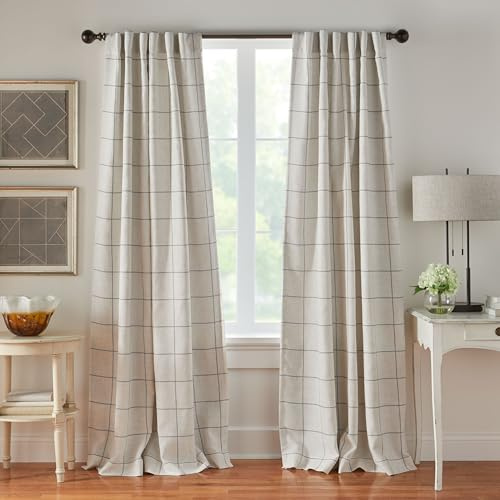 Elrene Home Fashions Brighton Checkered Blackout Panel Curtain for Living Room Bedroom with Back Tab and Tunnel for Curtain Rod, 132cm x 274cm, Grey, 1 Panel