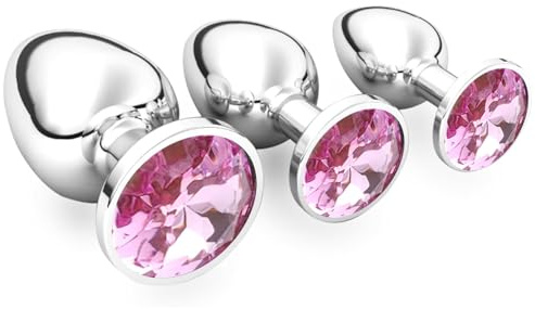 3 Piezas De Metal Anal Butt Plug,De Juguetes Sexuales Con Crystal Diamond Juguetes,S+M+L Adultos Unisex Juguetes Sexuales para Principiantes (Rosa)