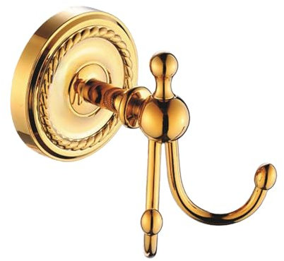 Belle Arti Handtuchhaken Handtuchhalter Wandhaken Garderobenhaken Bademantelhaken 2-fach doppelt Haken aus Messing für Bad, Küche, WC - gold poliert, rostfrei - Serie Verona