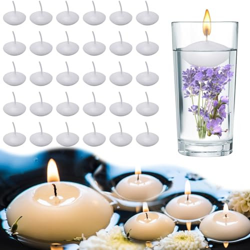 30PCS Floating Candles, Floating Warm Tealight Candles,White Candles for Centerpieces, Tea Light Candle for Wedding Party Pool SPA Valentine's Day Bathtub Dinner Christmas Party (White)