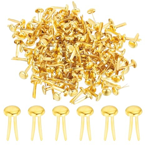 PATIKIL 100 Piezas de Pasadores Divididos de Latón para Papel Mini Brads Metálicos Pastel con Cabeza Redonda Plateada para Manualidades, Scrapbooking, Dorado, 6 x 12 mm