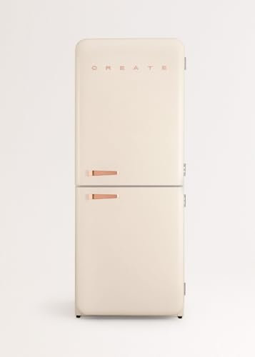 CREATE / RETRO FRIDGE COMBI 185 ROSE GOLD/Frigorífico combi blanco roto maneta oro rosa con congelador 401L / 190W, sistema No Frost, 3 estantes, 2 cajones, regulador temperatura, 70x65x185 cm
