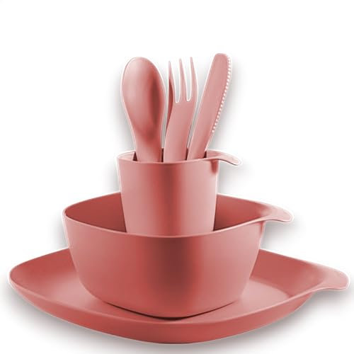 CALIPSO Set di stoviglie da campeggio per 1 persona | stoviglie in plastica infrangibili, 3 pezzi da campeggio, set di stoviglie per giardino, stoviglie in plastica con piatto, ciotola, tazza e posate