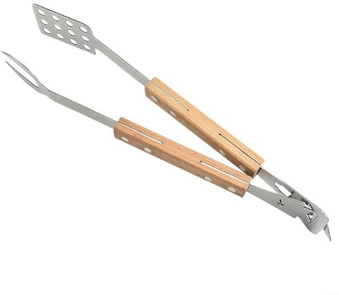 JGmotorfi Lot de 2 ustensiles de barbecue en acier inoxydable avec fourchette et spatule avec manche en bois