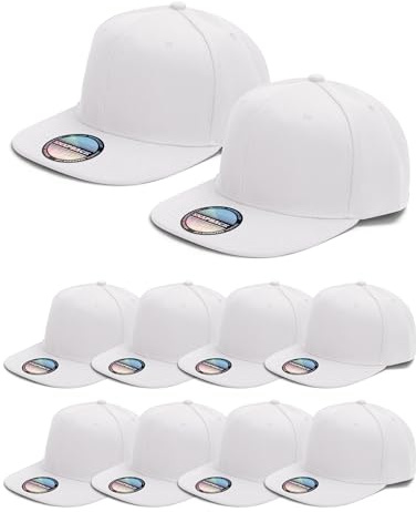 PJPSAA 10 Pack Blank Snapback Hats for Men Hip Hop Style Adjustable Flat Brim Hats Baseball Caps Bulk (White)