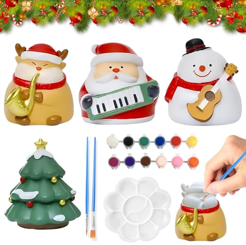 DOWNDRIFT Kit de bricolage de Noël pour enfants, plâtre créatif à couler, figurines en plâtre à peindre avec 4 motifs, cadeaux pour décoration de Noël et bricolage