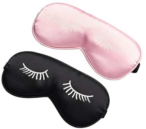 2 stycken sömnmask av siden, vattentät ögonmask för sömn för vuxna kvinnor män och barn, mjuk nattmask med justerbara sömnglasögon, ögonbindel för paus resa, svart och rosa