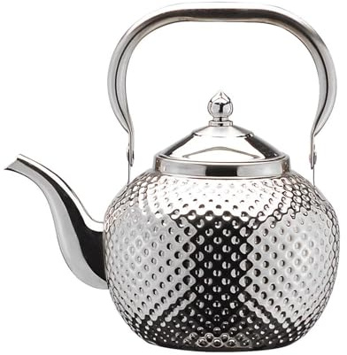 Nikou Teiera in acciaio inox, 1,2 l, bollitore martellato con colino, bollitore sferico per tè, latte, caffè, caffettiera per fornelli a induzione, fornello (argento)