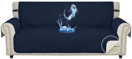 Braozaiw armchair covers, Waterproof sofa covers, with Pockets, Machine Washable, Furniture Protector Cover for Kids and Pets Non-Slip Chair Cover for Recliner Armchairs (navy, 3 seater)