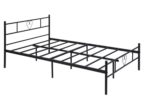 GZTGZMWG Cadre de Lit Adulte en Métal pour Matelas 120x190 cm, Lit Adulte Sol avec Sommier 120x190/Montage Facile/Convient comme pour Adultes/Ado/Adolescent Garcon/Fille/Senior/Noir/Style B