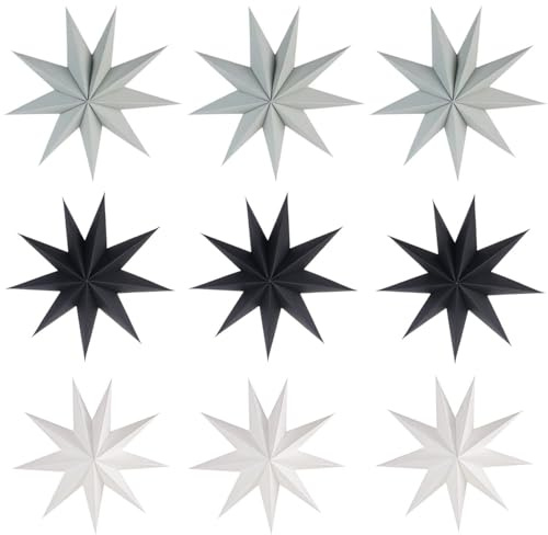 6 stelle di carta di Natale, stelle pieghevoli, scandinave, per decorazioni natalizie, 9 punte, stelle di carta da appendere, per decorazioni natalizie, tavoli, matrimoni, stanze (30 cm)