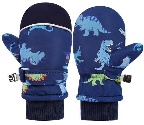 QKURT Guanti invernali caldi per bambini motivo a dinosauri, guanti unisex per la stagione fredda, ideali per ciclismo, corsa e passeggiate, per bambini e bambine dai 1 ai 10 anni.