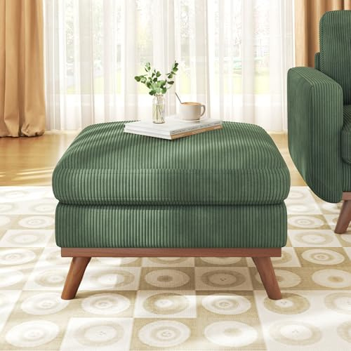 Vesgantti Large Ottoman for Modular Sofa, Large Corduroy Ottoman with Spring Cushion, Rectangle Foot Rest for Couch, Entrance Footstool with Wood Legs, Footstool for Living Room, Bedroom, Green