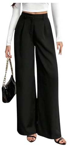 GORGLITTER Wide Leg Work Trousers Women High Elastic Waist Pleated Dressy Business Dress Pants