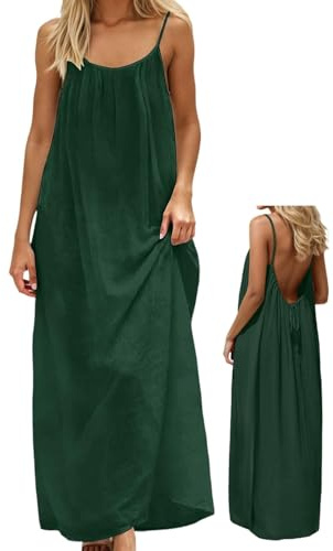 makabaky Robe Cami Dos Nu avec Bretelles Spaghetti-Maxi Robe d'Été Confortable pour Plage, Vacances & Lounge-Robe Longue Légère pour Femme