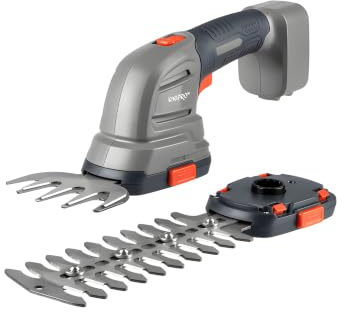 Tijeras de Jardín Inalámbricas GS-72 con Batería de 7,2V Li-Ion y 2 Cabezales Intercambiables - Cortacésped y Cortasetos sin Herramientas a 1300 RPM con Fundas Protectoras Incluidas - por Dnipro-M