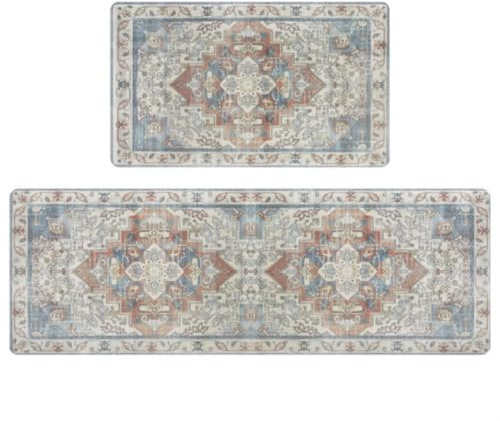Alfombra Cocina 50X80Cm Azul Marrón Alfombra Vinilica Cocina Cuero,Modernas Lavable Antideslizante Anti Fatiga para Pasillo, Comedor,Hogar Alfombrilla Cocina