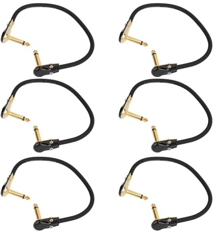 Qqmora Effektkabelset med 6 Flexibla PVC-gitarrpedalkablar 30 Cm för Elgitarrer och Basgitarrer (Platt huvud guld)
