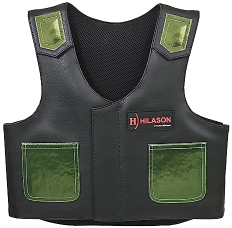 HILASON Kids Junior Youth Horse Riding Pro Rodeo Leather Protective Vest Black/Metallic Green