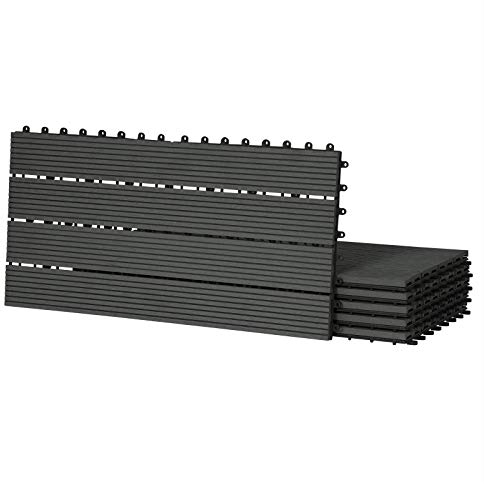 Laneetal Dalle de Terrasse WPC Emboîtable, Lot de 12 Carreaux de Sol Extérieur à Clipser pour Patio, Terrasse, Balcon, Piscine, 30x60 cm, Anthracite