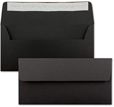 50x Kraftpapier Umschläge DIN Lang - Schwarz ÖKO - Haftklebung 11 x 22 cm - 120 g/m² breite Lasche - Vintage Kuverts - von NEUSER PAPIER