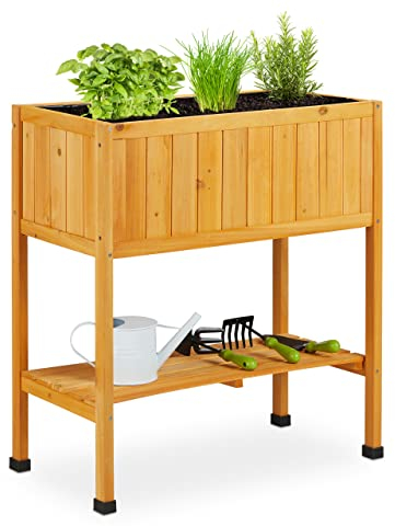 Relaxdays Hochbeet Holz, Pflanzbeet auf Stelzen, HBT: 80,5 x 74 x 38 cm, Garten, Balkon & Terrasse, mit Folie, orange
