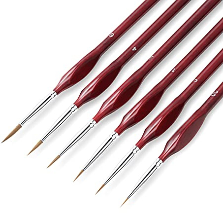 Fine Detail Paint Brush Set 6pcs Tip Professional Artist Miniature Paint Brushes Fine Lines for Detailed Watercolor Acrylic Oil Painting