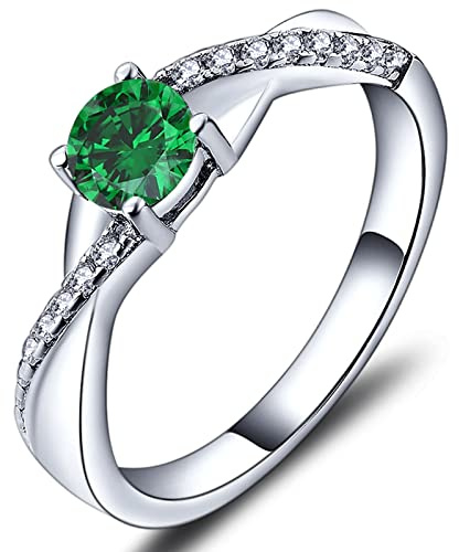 YL Anillo de Compromiso Plata de Ley 925 con Mayo Piedras de Nacimiento de Circonita Verde Solitario Infinito Anillo de Boda para Mujer Novia(Tamaño10)