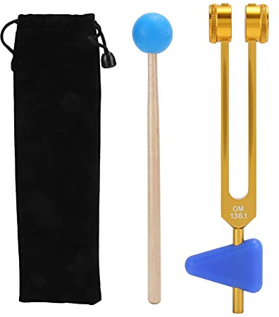 Agatige Stimmgabeln Set, OM 136.1HZ Aluminiumlegierung Stimmgabel, Klangheilungstherapie Stimmgabel mit Hammer & Aufbewahrungstasche für Meditation, Yoga und mehr(Gold)