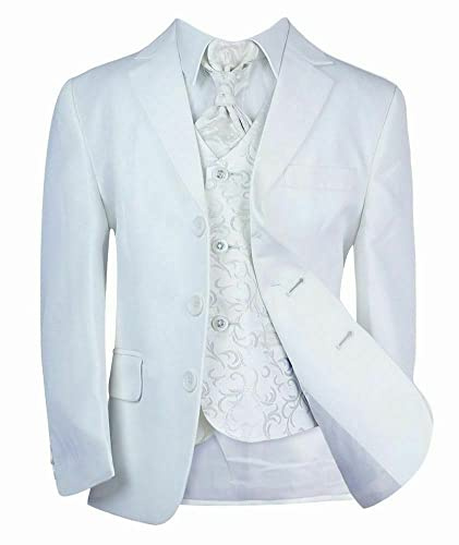 SIRRI Garçons Coupe ajustée Tout en Un Ensemble de Costume Formel Sainte Communion en Blanc, âge 8 Ans