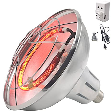 Infrared Heat Lamp for Chicks Puppies and Reptiles, Heat Lamp for Chick Brooder with Protective Cover and Light Tube, Stepless Thermostat Switch Wire and Ceramic Lamp Holder