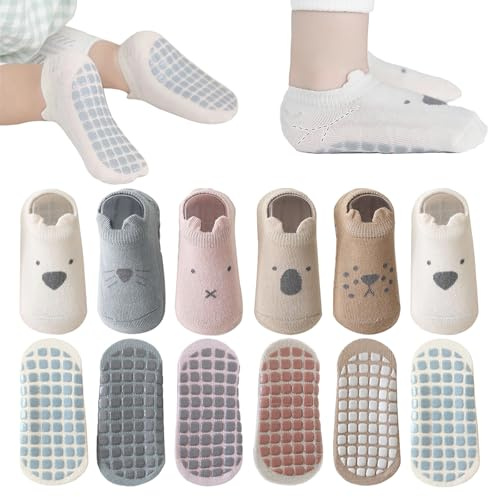 YANWANG Bebé Antideslizante Tobillo Calcetines De Dibujos Animados Lindo Agarre Calcetines Para Bebés Niños Niños Niñas Multicolores 6 Par