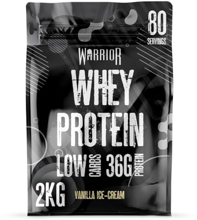 Warrior Whey Protein Powder | High Protein Shake up to 36g for Muscle Growth, Recovery & Lean Muscle | Low Carb, Low Fat, Low Sugar | Gym & Fitness Protein Supplement |Vanilla Icecream 2kg