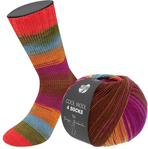 LANA GROSSA Cool Wool 4 Socks Print | Bedrucktes Merino-Sockengarn aus mehrfach verzwirnten Einzelfäden | Handstrickgarne aus 75% Schurwolle | 100g Wolle zum Stricken & Häkeln | 420m Garn FB 7797