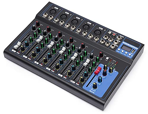 DJ Mischer DJ Controller, 7 Kanal Mischpult Professional o Mixer DJ-Mischpulte Tragbar HD Display DJ Sound Mixer Bluetooth für PC Party Aufnahmen Computeraufnahmen Schwarz