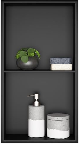sunrik Niche Salle de Bain,Niche Murale Douche Acier Inoxydable,Niche Murale Douche Couche Double,Niche Douche Encastrable 30x60x10cm,Noir