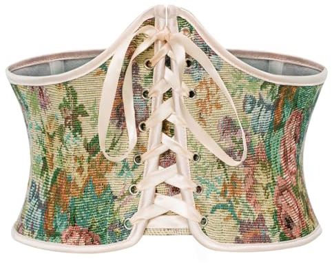 SCARLET DARKNESS Damen Retro Gürtel Lace-up Korsett Gürtel Waspie Breiter Taillengürtel Aprikose mit Blumendruck 44