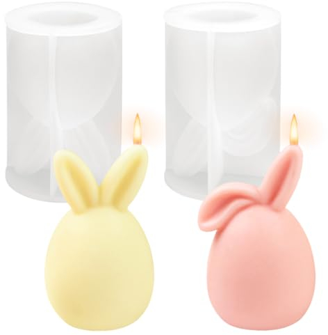 2 Pcs Conejo de Pascua Moldes de Velas, 3D Pascua Molde de Silicona Conejo, Molde de Silicona en Forma de Conejo, Moldes de vela de Conejo para Adornos Pascua, para Jabón,Resina,Chocolate,Hacer Velas