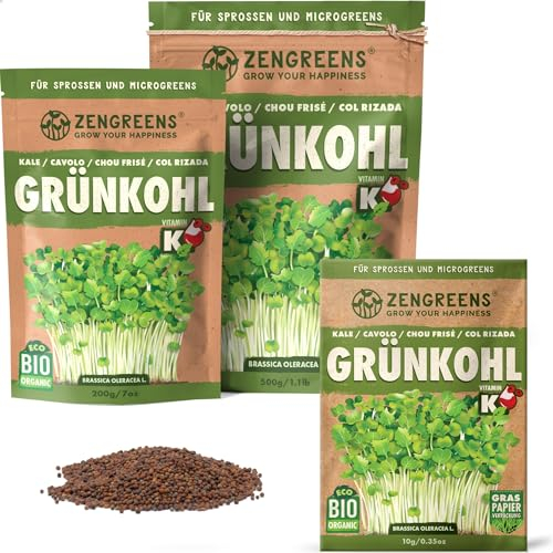 ZenGreens® - Graines de chou frisé bio - Choisissez entre 10g, 200g et 500g - Graines de chou frisé avec un taux de germination supérieur à 97% - Microgreens