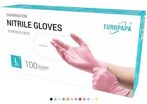 EUROPAPA® - 100 Guanti Monouso In Nitrile, Senza Lattice, Steril (L, Rosa)