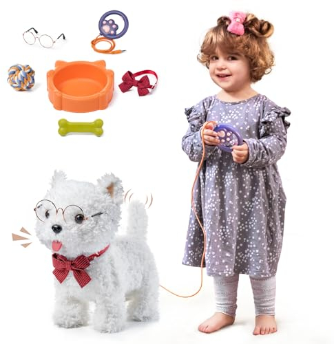 TUMAMA Interaktives Hund Spielzeug Kinder, Hund mit Fernbedienung Leine der Läuft und Bellt, Dog Spiel Kinderspielzeug ab 3 4 5 6, Laufender Kuscheltier Hunde - Gehen, Bellen, Schwanz Wedeln, 6 Musik