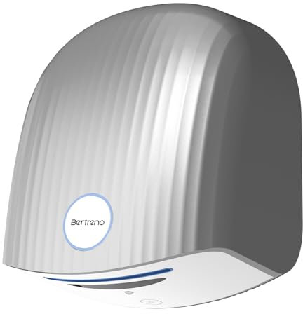 Bertreno - Kommersiell handtork för badrum, 110 V, kompakt elektrisk handtork för badrum, höghastighets handtorkar, LED-belysning för hemmet, arbet och låg silver