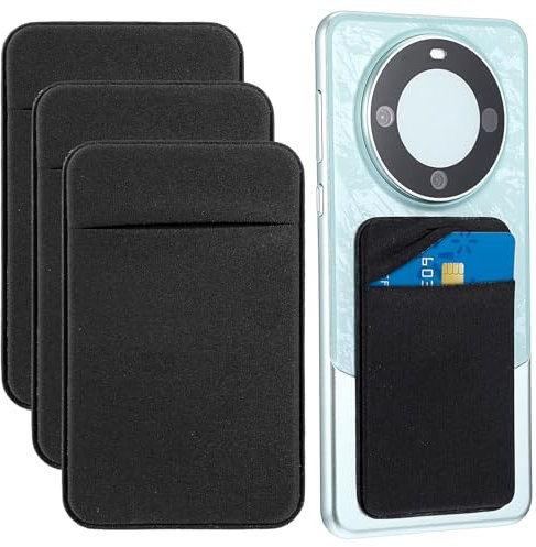 Dimeho Paquete de 3 soportes adhesivos para tarjetas de teléfono, tarjetero, para la parte posterior del teléfono, compatible con la mayoría de teléfonos celulares, Negro -, Minimalista
