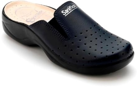 Saniflex 621-10 Médico Certificado Zuecos Mules Zapatillas Zapatos de Cuero, Mujer, Azul, EU 38