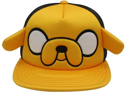 Concept One Unisex's Adventure Time Trucker Hat, Jake The Dog Adult Baseball Cap with Flat Brim and 3D Ears, Yellow/Black, One Size