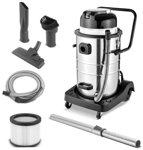 STAHLWERK Aspirador VC-1400 ST con 1.400 W de potencia y recipiente de acero inoxidable de 60 l Aspirador en seco y húmedo con función de soplado | aspirador industrial | aspirador de agua