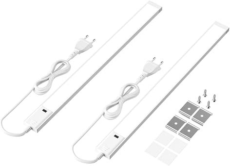 Qsmile 2P Reglette LED Cuisined, 41cm 8W 3CCT Lampe LED, Interrupteur Gestuel et Réglage de luminosité, Utilisable Aavec Les Mains Mouillées Lampe Cuisine Peur Des Mains Sales Et Du Pouvoir Paible