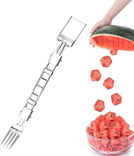 Affettatrice per anguria,Strumento per affettare anguria - Strumento per forchetta per tagliare frutta 2 in 1 - Acciaio inossidabile, per anguria pieghevole, utensile da cucina